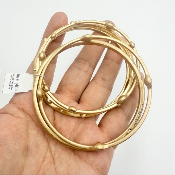 NWT Lia Sophia “For You” Set of 5 Matte Gold Tone w/Crystals Bangles - Picture 4 of 10